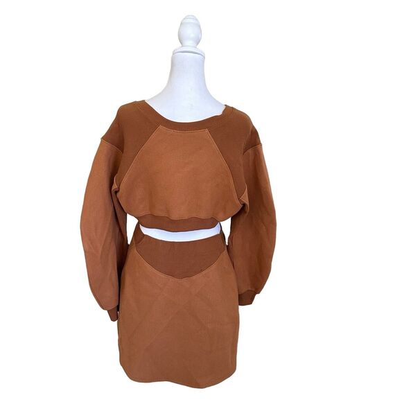 EVNL Puff Sleeves Backless High-Low Sweatshirt Dress Brown Size M - Picture 4 of 11